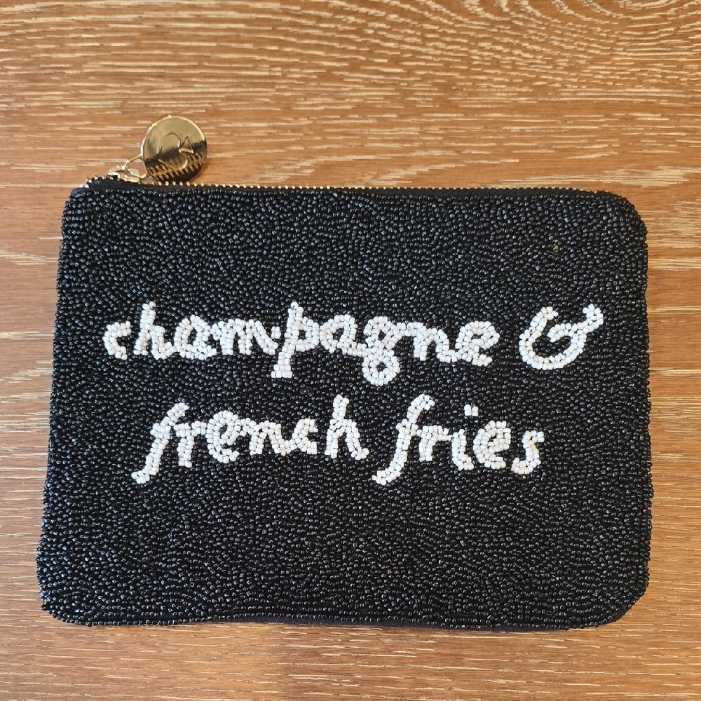 NWOT KATE SPADE X TARGET Black Beaded Pouch CHAMPAGNE & FRENCH FRIES